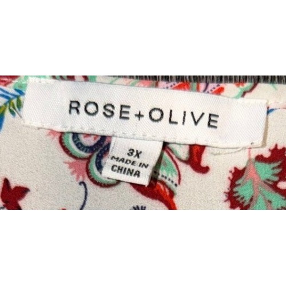 ROSE + OLIVE Floral Print Blouse Top Women's Size 3X Red Border - Picture 2 of 6